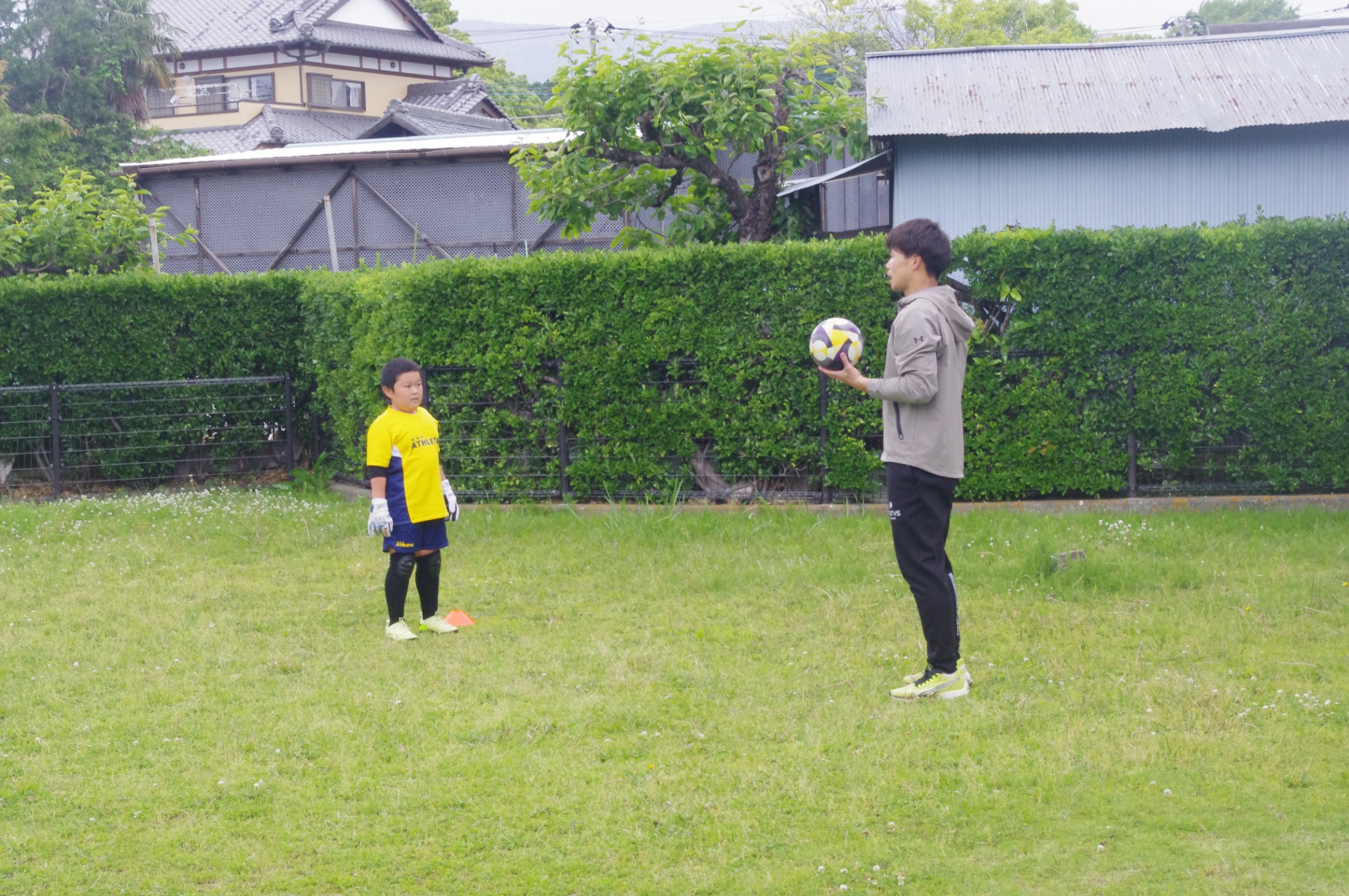 GKへ説明するトレーニング風景